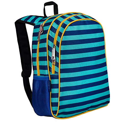 Image of Wildkin 15 Inch Backpack for Kids, Blue Stripes | Ages 5-10, padded straps, side water bottle pocket - coordinates with matching Wildkin lunch boxes