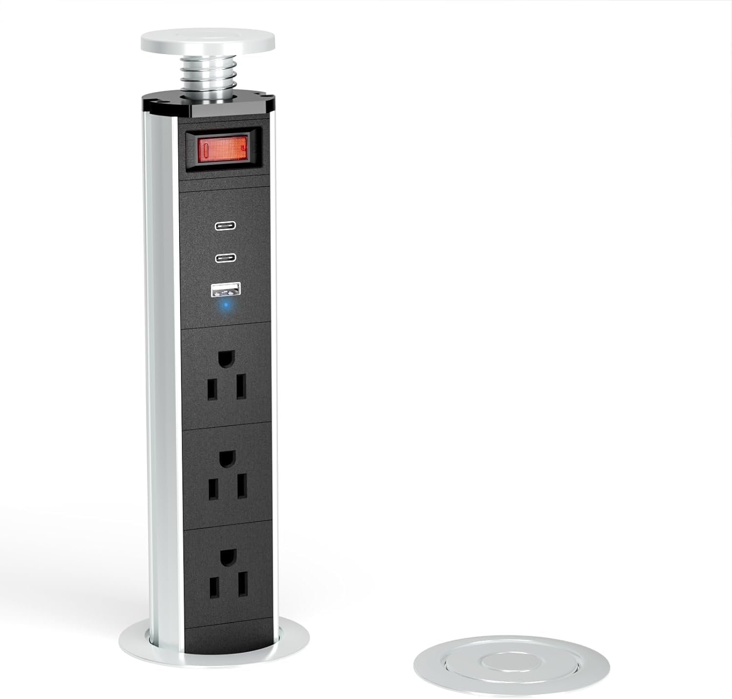 XBA 2-1/2" Pull Up Outlet for Countertop, USB-C PD 20W and 3 Outlets