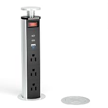 Pop Up Outlet for Countertop, Manual Lift Recessed Power Strip with 3 AC Outlets, 20W USB-C PD Fast Charging and USB-A Ports, Hidden Desk Power Grommet for Camper, Trailer, Home Office, DIY Table