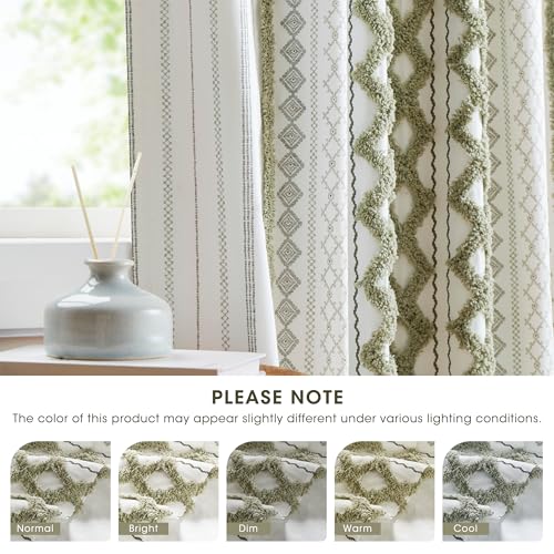 Image of Ink+Ivy Imani 100% Cotton Single Panel Curtain Tufted Chenille Stripe Geometric Print Mid-Century Look Rod Pocket Top Drape for Living Room, Privacy Window Treatment for Bedroom, 50 inch W x 95 inch L, Green