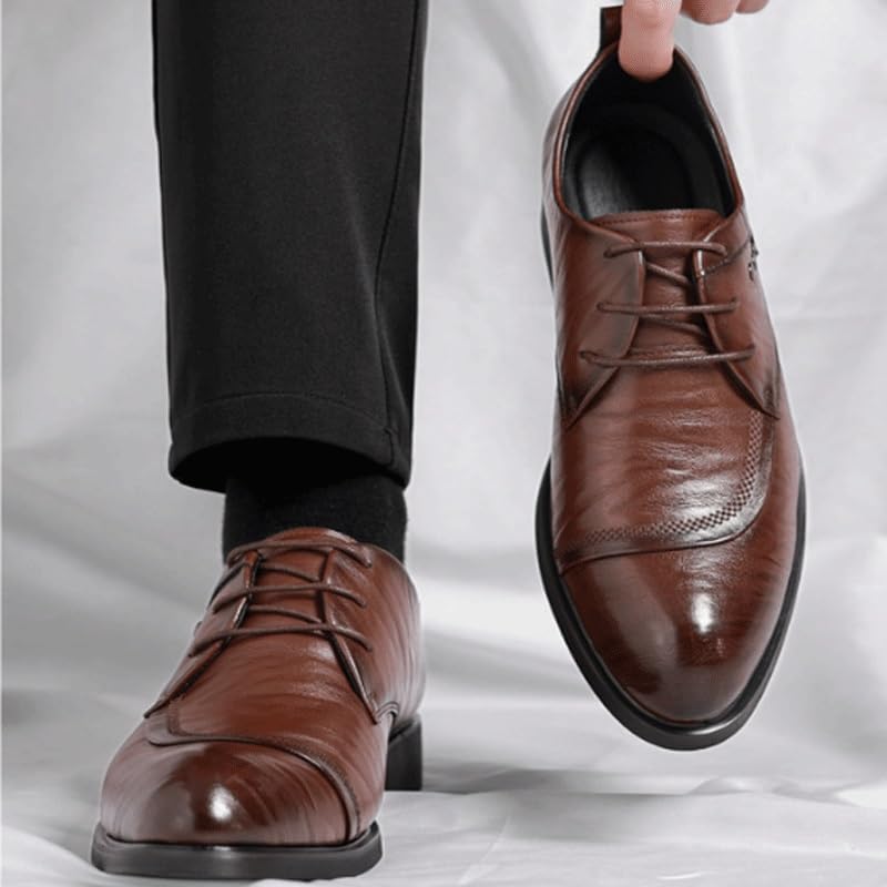 Men's Oxford Shoes Classic Casual Lace Up Round Toe Lug Sole Dress Derby Shoes Work Office Business Height-Increasing Shoes2