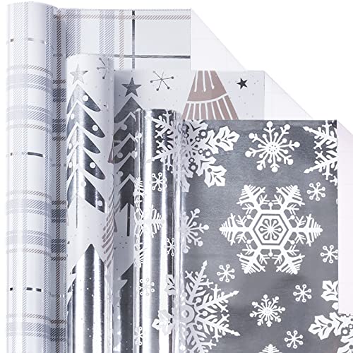 LeZakaa Christmas Wrapping Paper Mini Roll, Silver...