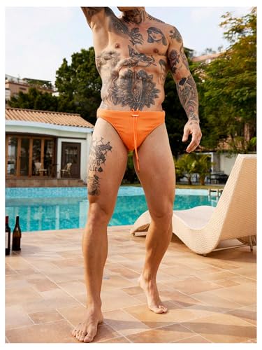 Men's Drawstring Waist Triangle Swim Trunks Casual Swim Briefs Beach Short4