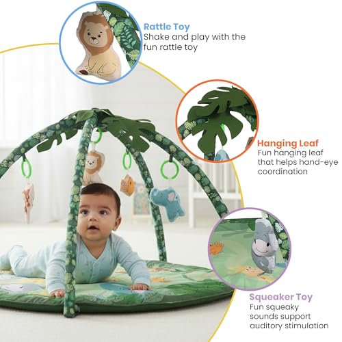 Image of ForestFun Playgym for Babies, Soft and Breathable Baby Play Mat with Hanging Crinkles, Squeaker, and Rattles, Foldable, Washable and Non-Toxic Play Gym, for Infants 2+ Months