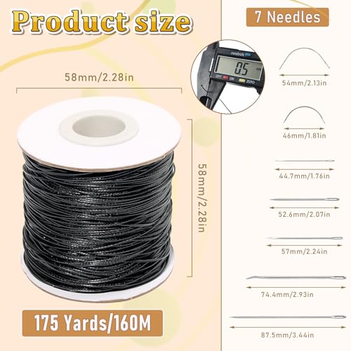 Hilo encerado 175 yardas 0.5mm negro resistente miniatura 2