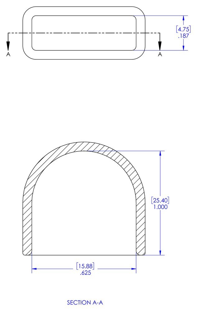 Caplugs 99396011 Plastic Rectangular Round End Finishing Cap and Grip. VRR-187X625-16, Vinyl, Length 1.00