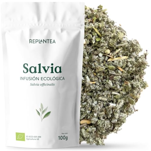 SALVIA INFUSION ECOLÓGICA 100G (50 Tazas) | Hojas de Salvia Cortadas para Infusión | Salvia officinalis REPLANTEA
