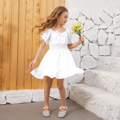 QPANCY Girls Summer Floral Dress Kids Puff Short Sleeve Swing Casual Dress3
