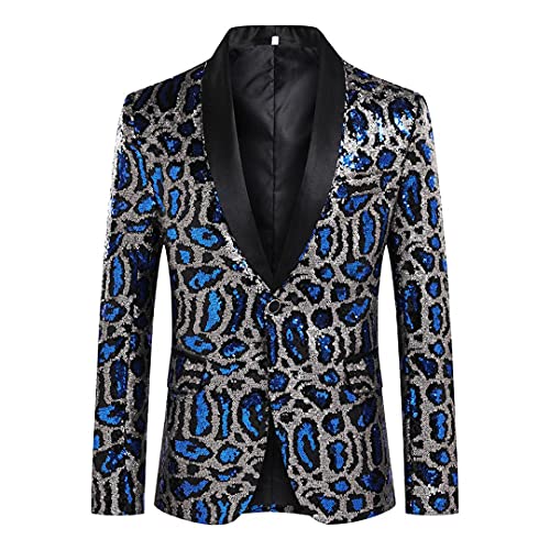 Men's Leopard Sequin Casual Slim Fit Blazer Wedding &Party Jacket