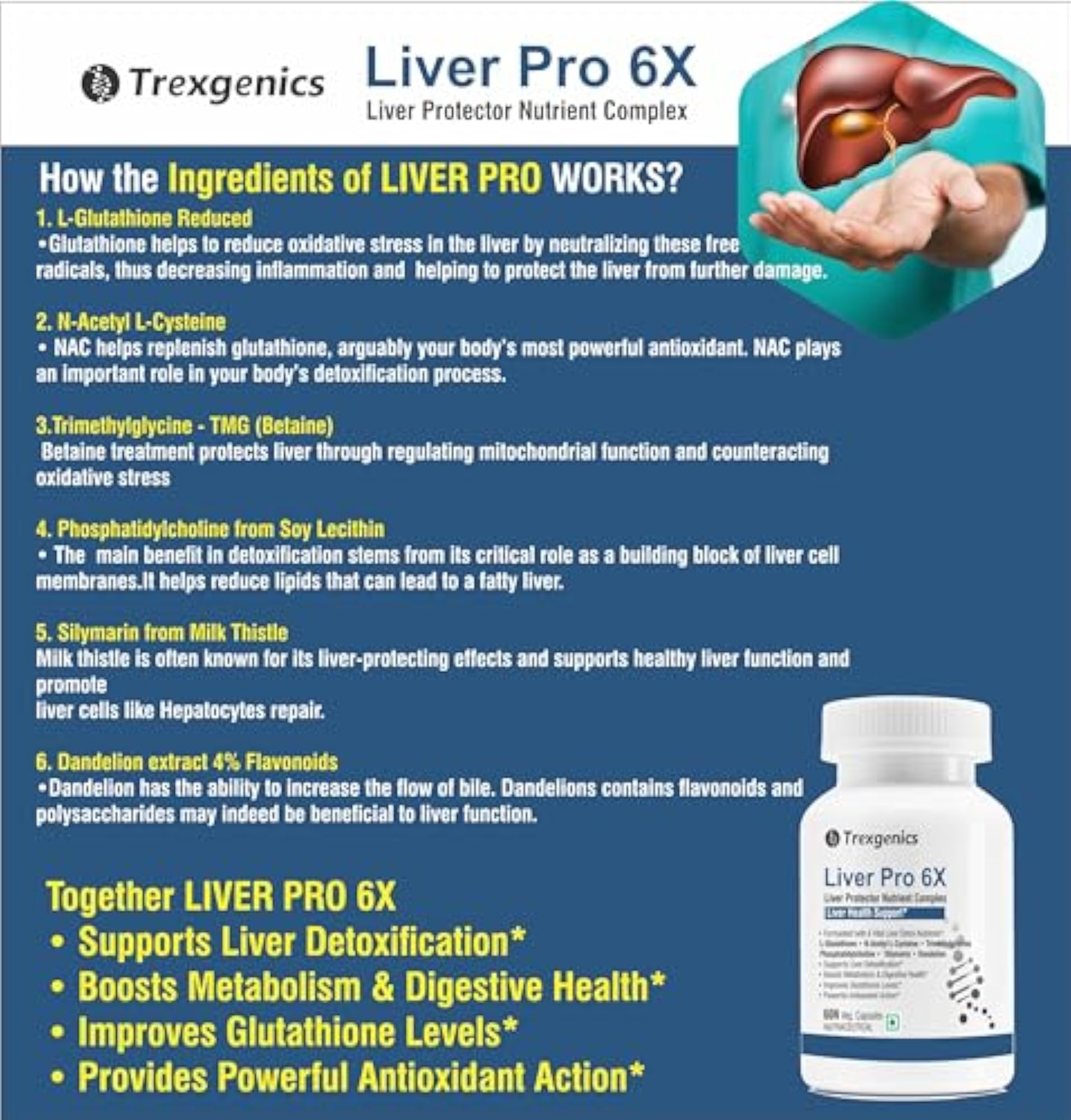 LIVER PRO 6X with L-Glutathione & Natural Herbs, 60 Veg Capsules