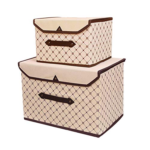 HAKACC Foldable Storage Bin, Waterproof Storage Cube Box with lids and Handles for Home Closet Bedroom Drawers Organizers Set of 2