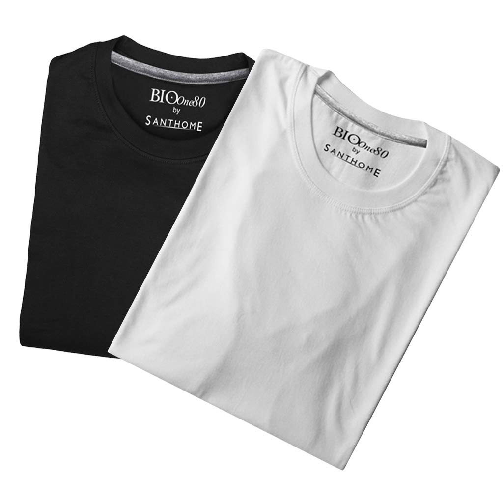 SANTHOME(8 Pack) Santhome Bio180 Men’s 180gsm 8 pcs Wholesale/Bulk/Pack Cotton T-Shirts Short Sleeve Crew Neck
