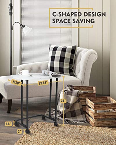 Moncot C Shaped End Table Tv Trays With Detachable Wheels, White Marble Texture Side Table, Mdf Wood Top Table For Small Space Couch Sofa Bedroom Living Room (White) #TOP5