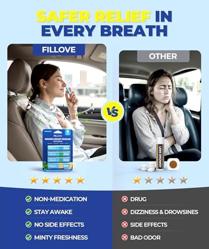 Image of FILLOVE 1s Fast Nausea Relief Nasal Stick with 2-in-1 Motion Sickness Ease, 100% Natural Essential Oils for Pregnant Women, Non-Drowsy Travel Essentials & Cruise Essentials for Car, Airplane