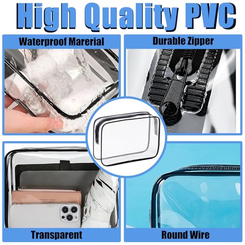 3 Pack Clear Cosmetic Bag, Waterproof Toiletry Bag with Zipper, Transparent Travel Makeup Bags, TSA Approved Clear Organizer Bags, PVC Cosmetic Pouch Case for Vacation Airport Airline Compliant4