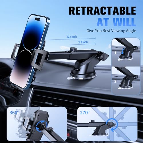 Image of SUUSON Upgraded 3-in-1 Car Phone Holder Mount [Powerful Suction] Phone Mount for Car Dashboard Air Vent Windshield,for All iPhone Android Phone, Dark Black