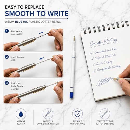 Image of Pen Paradise 0.6MM Plastic Jotter Refill | Smooth Blue Ink | Use for Jotter Refill | Set of 6 | Long-Lasting, Smooth Writing, Office & School Compatible