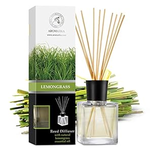 Room Fragrance Diffuser Lemongrass 6.8 Fl Oz – 200ml – with Bamboo Sticks – with Pure & Natural Lemongrass Essential Oil – Intensive Room Scent – Diffuser Gift Set