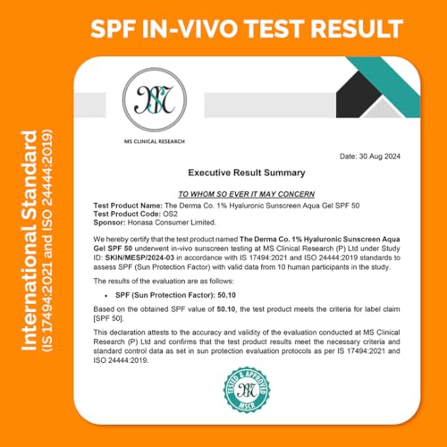 The Derma Co 1% Hyaluronic Sunscreen Aqua Gel SPF 50 PA++++ I For Oily, Dry, Acne-prone Skin | Ultra Lightweight Texture I Non-Greasy I No White Cast | Broad Spectrum Protection & Blue Light Protection | For Men & Women | 50 g (Image - 6)