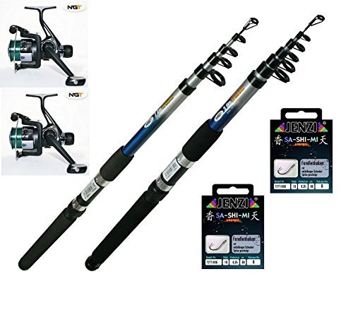 Forellenset Angelset Forelle 1 x Rute 2,40m + 1 x Rute 3,0m 2 x Rolle 2 x Schnur und 20 Haken NEU
