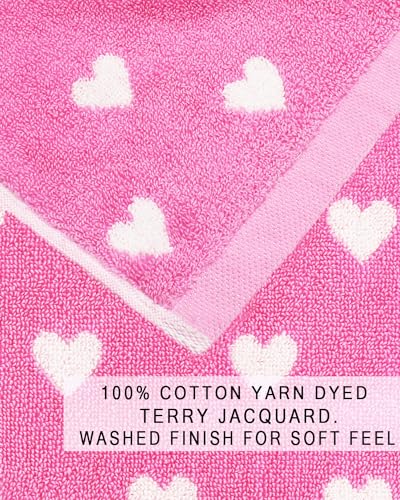 Image of ORIGINAL KIDS Wash Cloth - Bath Time Hearts 12 Pack Washcloth Set - 100% Cotton Jacquard Colorful Absorbent Quick Dry Face Towel - Super Soft Face Cloth 12x12 inches - Pink White