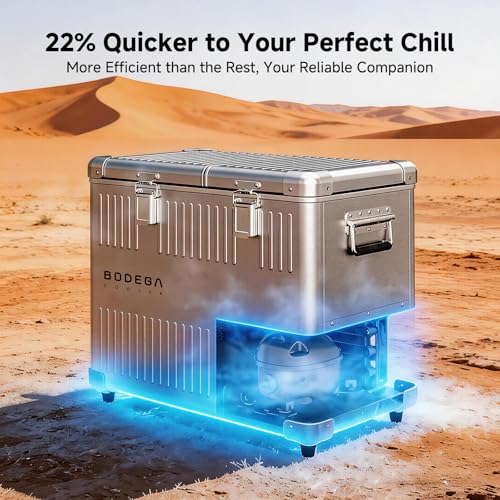 Image of BODEGA 53 Quart (50L) Portable Car Refrigerator, 12V Dual Zone Car Fridge Freezer, Lightweight Aluminum Electric Cooler with Compressor, -4F to 68F, DC /AC for Truck, RV, Camping, Van, Home Use
