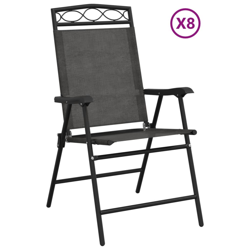 Składane krzesła ogrodowe, 8 szt., stal melanżowa i tekstylne, krzesło kempingowe, meble ogrodowe, składane z podłokietnikami, na taras, balkon, do użytku na zewnątrz