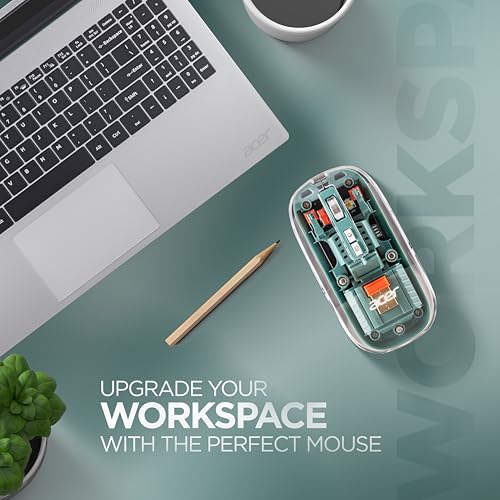 Image of Acer Clearview Transparent Wireless Mouse with Triple-Mode Connectivity, Silent Click Tech, Metal Scroll Wheel,1600 DPI Optical Sensor, USB-C Charging, Compatible Windows, MacOS, iOS, Android-Green