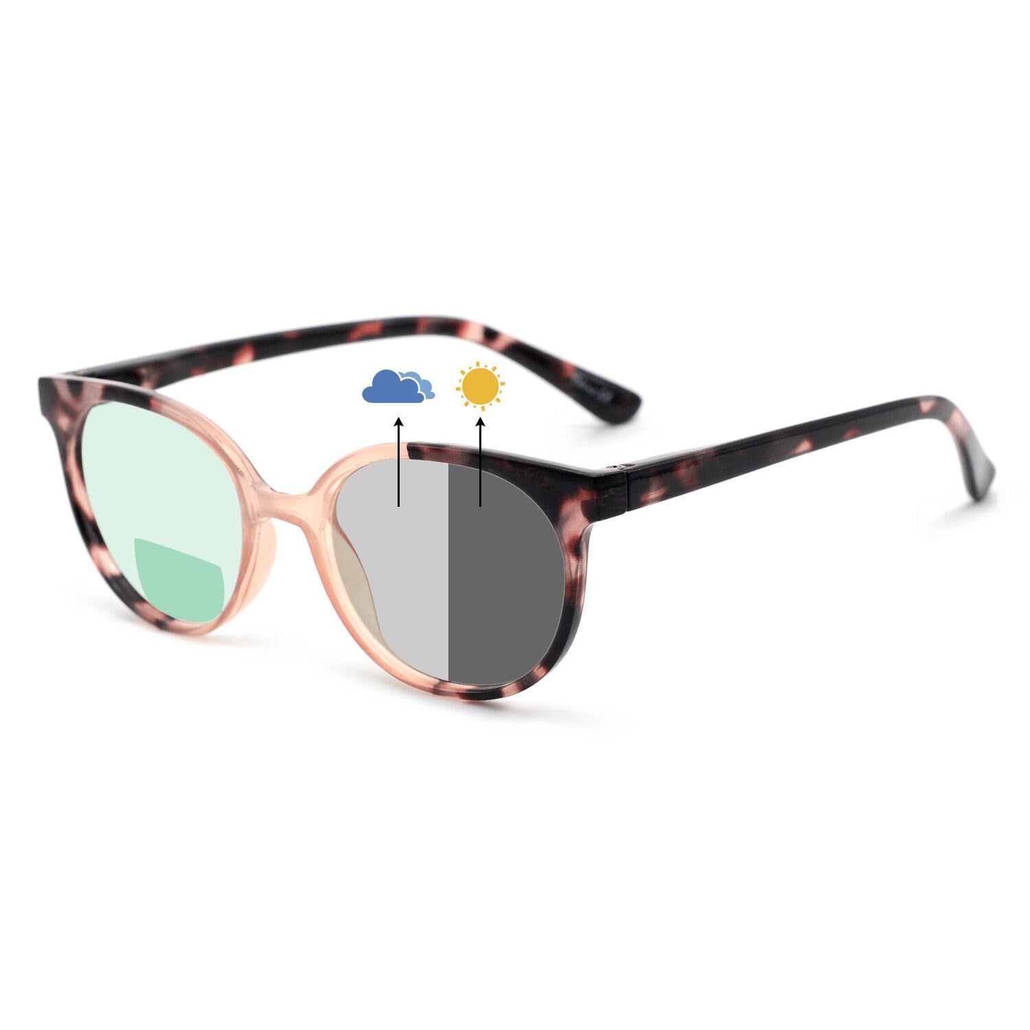 OCCI CHIARI Photochromic Bifocal Reading Glasses Womens Round Blue Light Blocking Readers 1.0 1.5 2.0 2.5 3.0 3.5 4.0 (Brown 400)