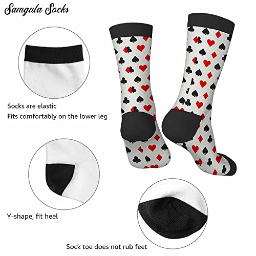 Image of Poker Suits Crew Socks for Woman Size 6-8 Heart Diamonds Spades Clubs Girls Socks