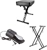 RockJam RJXX363 Xfinity Doublebraced Pre Assembled Highly Adjustable Keyboard Stand with Locking Straps Adjustable Padded Keyboard Bench and Piano Stool Sustain Pedal for Pianos and Keyboards