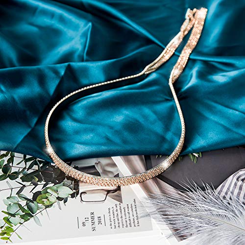 EIGHTOWN 2/3/4 Row Crystal Rhinestone Headband Wedding Rhinestone Hair Band Bridal Party Hair Hoop Sparkling Head Wear Fashion Accessories for Women Tassels Hair (4-row champagne)
