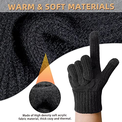 Holdina Winter Gloves Men Touchscreen Texting,Gloves For Men Knit Warm Anti-Slip Design,Gloves For Women Thermal Fleece Lined For Cold Weather（Black-M） #TOP4