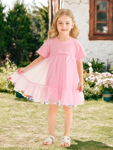 Toddler Girl Tutu Dress Short Sleeve Birthday Party Spring Summer Tulle Dress with Little Colorful Balls2