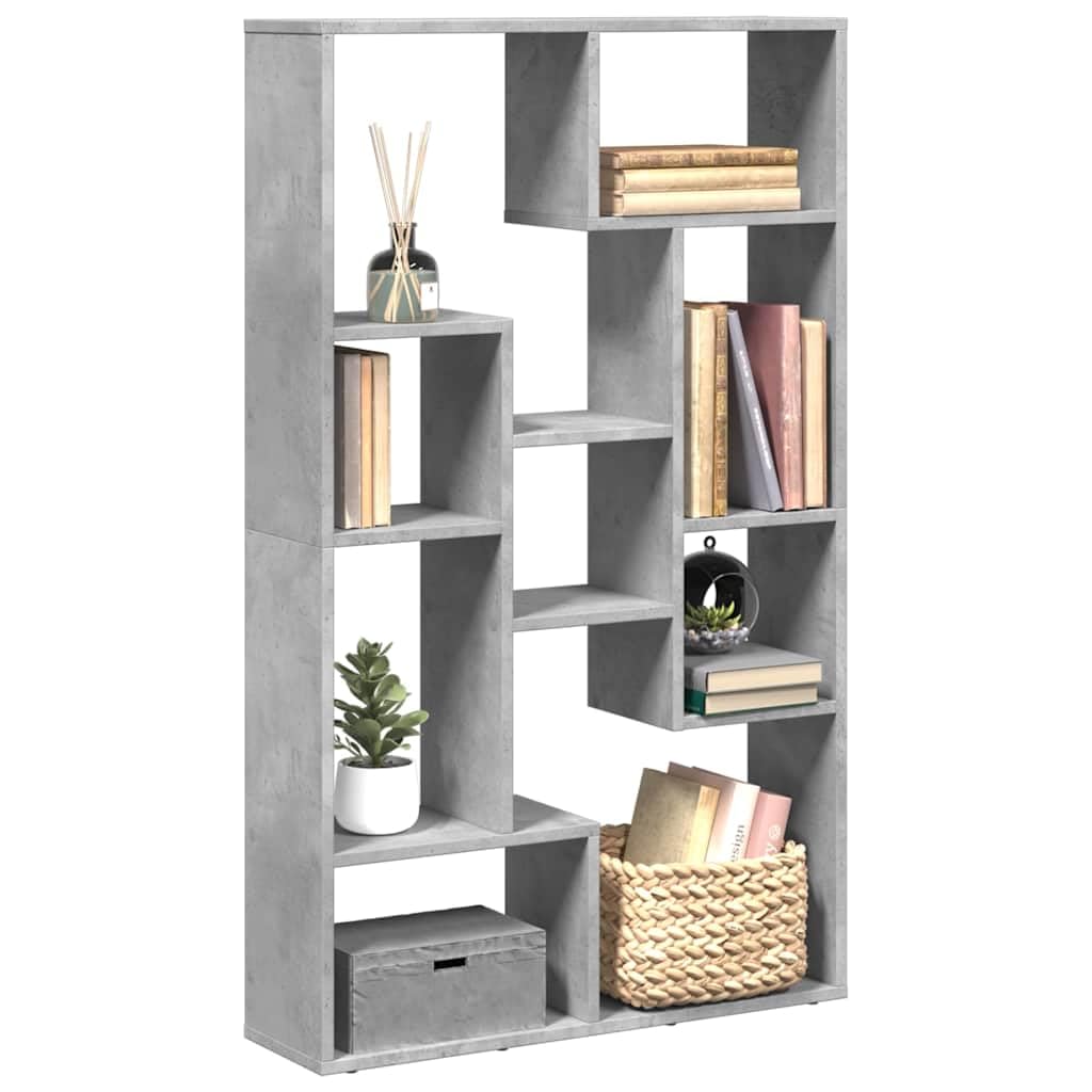 Bücherregal Betongrau 72x20x120,5 cm Standregal Raumteiler | Geometrisches Regal mit 9 Fächern für Wohnzimmer, Schlafzimmer & Büro. Flexibel vertikal oder horizontal aufstellbar.