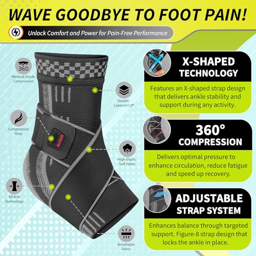 Ankle Brace for Women, Men, Plantar Fasciitis Relief, Achilles Tendonitis Brace for Sprained Foot, Ankle Compression Sleeve with Strap Black L