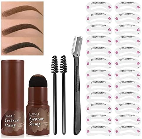God Blomster Eyebrow Stamp Stencil Kit, Eyebrow Stamp Kit Waterproof, Eyebrow Stamp Makeup Tools with 24 Reusable Eyebrow Stencils, Eyebrow Pen Brush and Eyebrow Trimmer (Medium Brown), 28 Piece Set