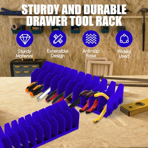 Eikovia 2 Pack ​Plier Orgainzer Rack, 20 Slots Tool Organizer Rack with Extendable Design & Non-Slip Rubber Base, Fits 3\" H, Toolbox Organizer for Pliers, Wrenches, Screwdrivers and More,Blue - Thumbnail 7