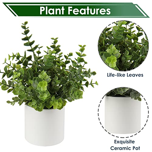 Briful Mini Fake Plants Set Of 2 Small Faux Plant Eucalyptus Rosemary Greenery Potted Plants Artificial Decor For Home Table Office Room Desk Bathroom Shelf Kitchen Farmhouse Mantel Decoration #TOP2