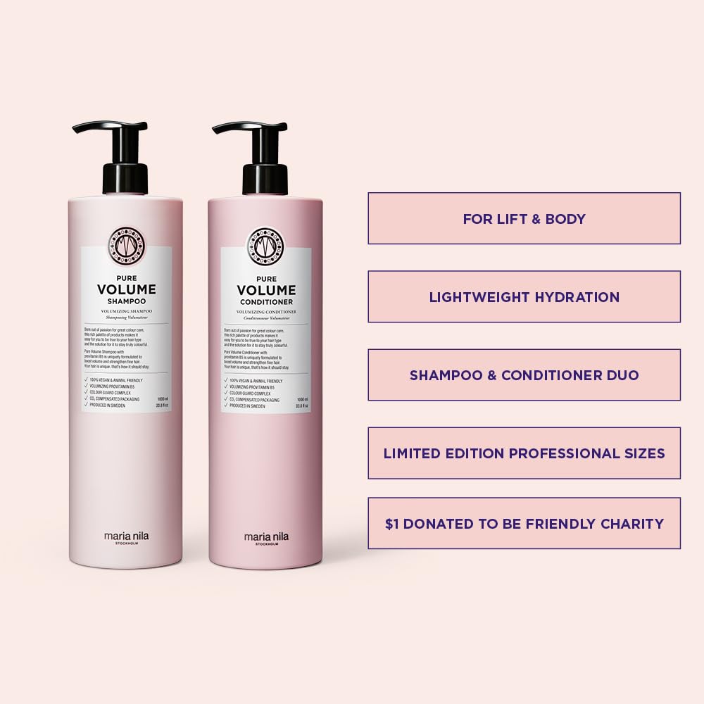 Maria Nila Shampoo und Conditioner Set für feines Haar - Pure Volume Duo Bundle Volumen Haarpflege Set mit Provitamin B5, ohne zu beschweren, Salon Qualität, vegan, sulfat- und parabenfrei, 2x 500ml