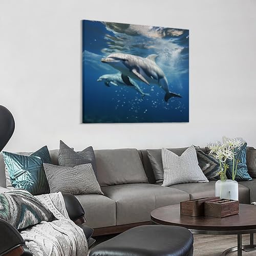 Toile murale abstraite dauphins mignons 60x60 cm pour salon