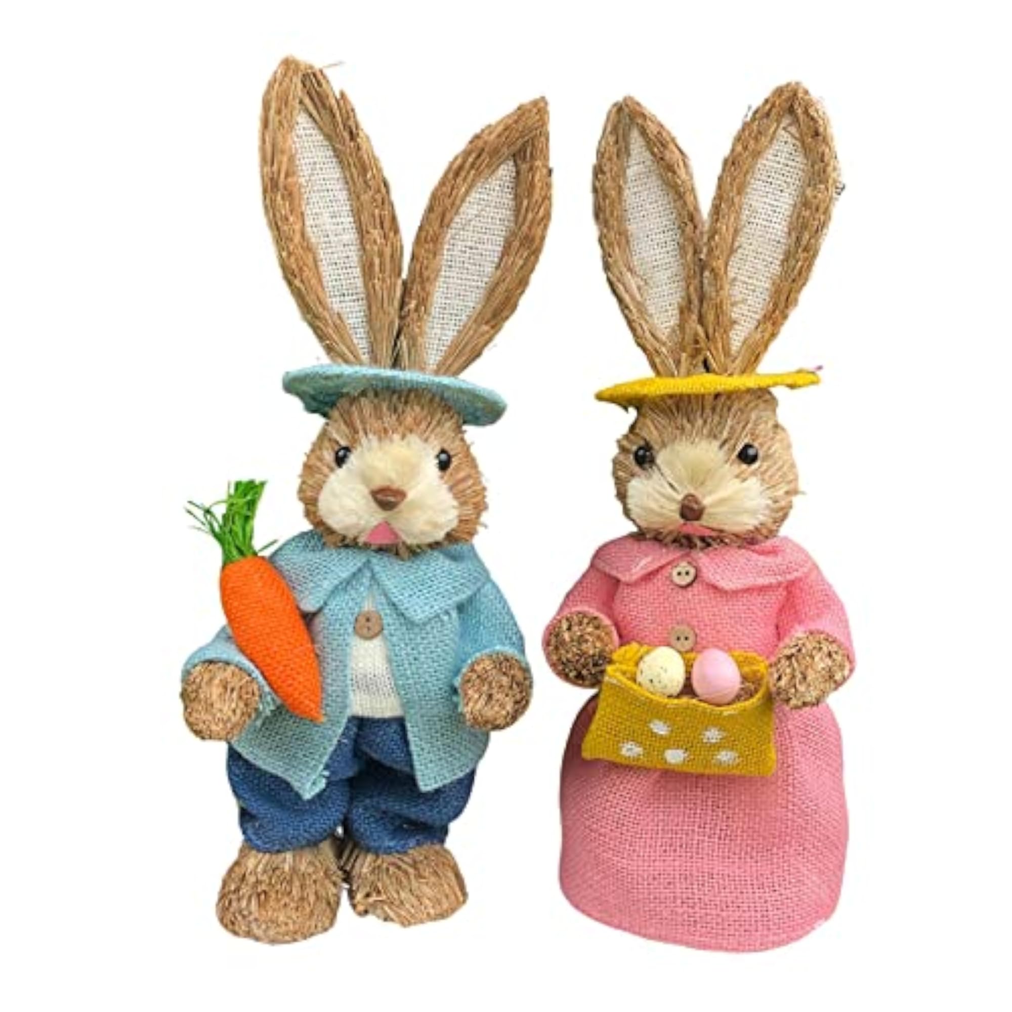 2 Pieces Easter Bunny Rabbit Straw Figures