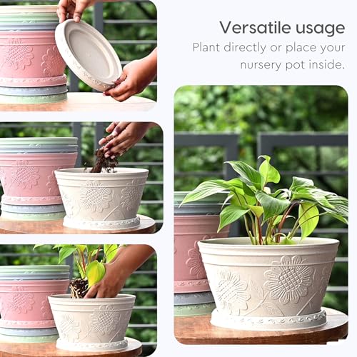 Image of Eha Earth Friendly Nile Planter 9.5 inch Planters for Home Decor| Bamboo Based Plant Pot | Pack of 4 | UV Protected Pot for Plant | Flower Pot for Living Room, for Outdoor and Indoor | Sand Castle