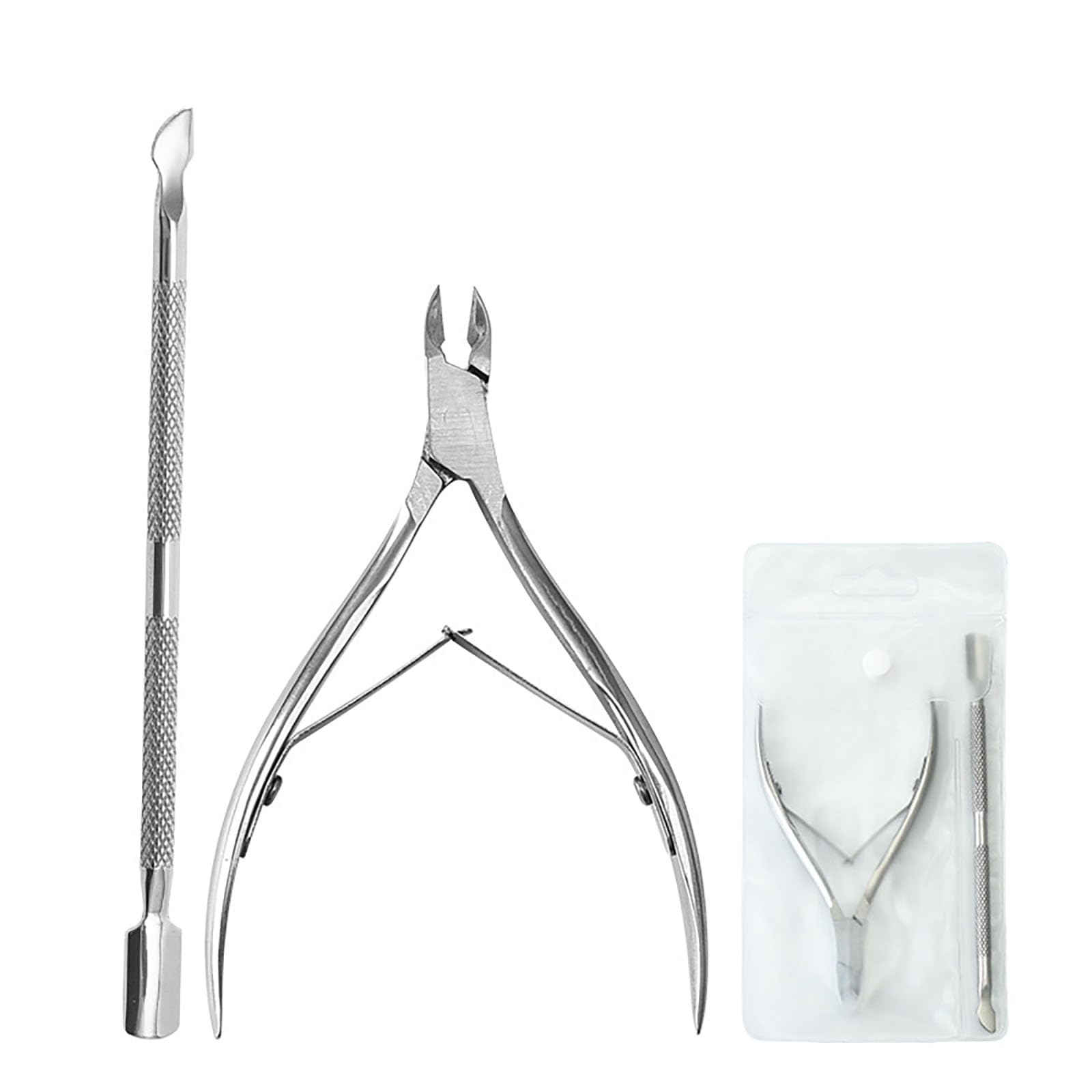 2Pcs Stainless Steel Cuticle Cutter with Cuticle Pusher Durable Cuticle Remover Tool Kit Professional Cuticle Nippers Precision Manicure Nail Prep Cutters for Home Salon