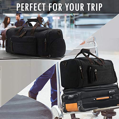Toupons Travel Duffel Bag for Men with Shoe Compartment Canvas Overnight Bag Weekend Bag (Black With Shoe Bag)
