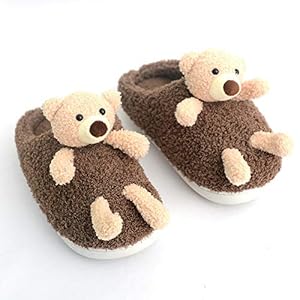 B/H Gevoerde slippers, Mannen en vrouwen winter cartoon beer slippers, dikke soled schattige huishoudelijke paar pluche katoenen schoenen-yellow_UK4.5-UK5, Slipper Warm Indoor Slippers Slaapkamer Slippers