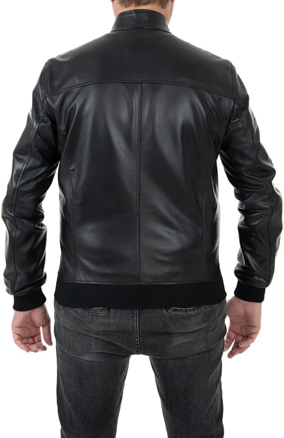Pelletterie Borghese | Giacca Pelle Uomo Nera | Vestibilità Regolare | Giubbotto Pelle | Bomber Pelle | Vera Pelle | Giacca Moto | Made in Italy | A236B