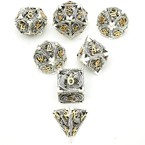Image of DND Dice Set Metal Dice Dungeons and Dragons Dice Gift Polyhedral Dice Set Role Playing Dice D20 Hollow Polyhedral Dice Set for Dungeons and Dragons RPG MTG Table Games