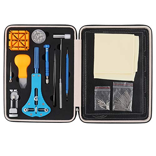 Watch Repair Kit, BicycleStore 147 Pieces Watch Band Replace Tool Professional Wrist Strap Replacement Set with PU Leather Carrying Case, 23mm Watch Band Pins, Link Pin Remover