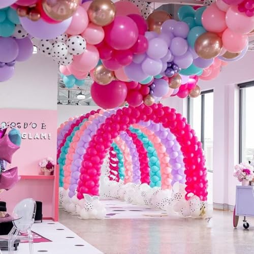Image of Metallic Hot Pink Magenta Purple Bonfetti Balloons - 12 Inch Pink Heart Balloons for Girls Princess Happy Birthday Party Decorations Baby Shower